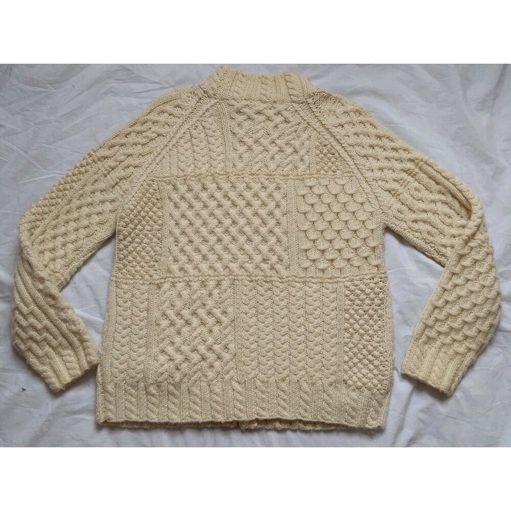Carraig Donn Fisherman Sweater Cream Cable Knit Wool Ireland Zip Womens Medium - Picture 9 of 14